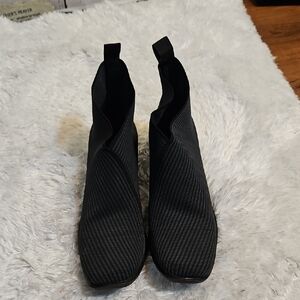 San Miguel  Women's Black Striped Elastic Knit Sock Ankle Boots Block Heel  ,10